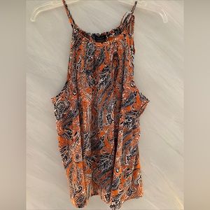 Ann Taylor Women’s L Orange Paisley Accordion Pleated Spaghetti Strap Tank Top